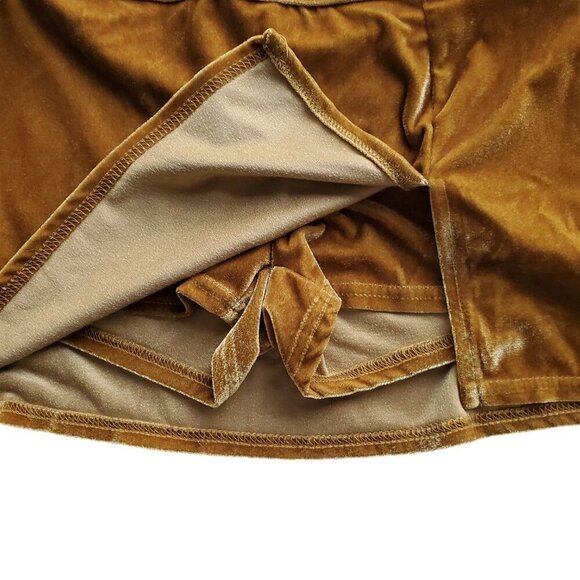 Micro Mini Skirt Skort Velvet Y2K Schoolgirl Grunge Retro Velvet Caramel 90s XS - Picture 4 of 14